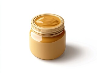Creamy jar of peanut butter on a white background with food concept.
