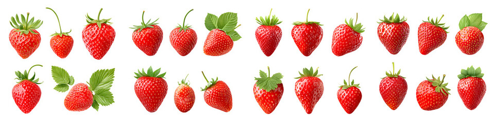Fresh, ripe strawberries arranged elegantly, showcasing their vibrant red color, green leaves, and glossy surfaces, perfect for culinary presentations, desserts, and healthy lifestyle imagery