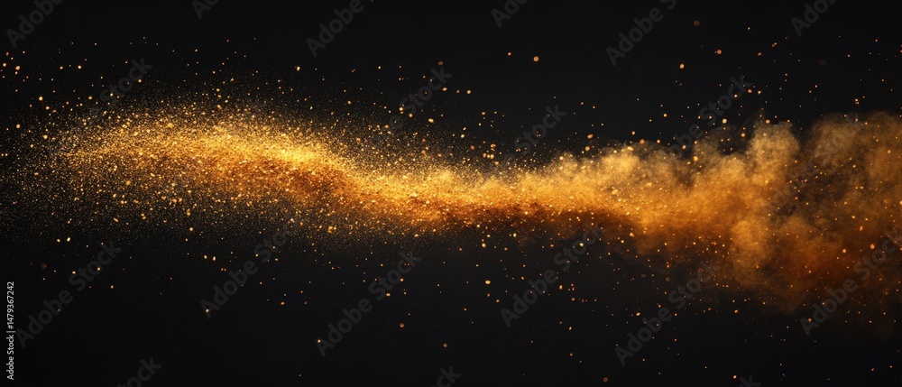 Poster golden dust trail on black background abstract glittering particles flowing in a stream elegant and 