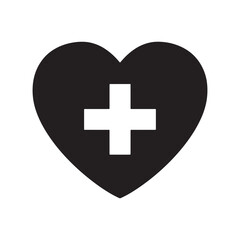 Heart with Medical Cross Silhouette Vector Icon for Healthcare, Emergency and Support Icon