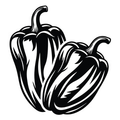 Two Bell Peppers Vintage Style Black and White Illustration Graphic Design