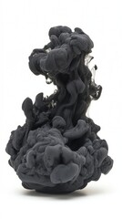 Black Ink Cloud Rising in Water Tank Studio Shot on White Background Abstract Concept Art