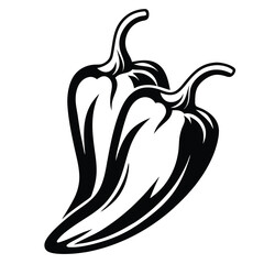 Two Black and White Chili Peppers Vegetable Illustration Graphic Design