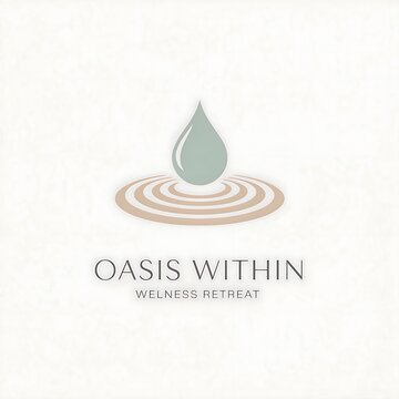 Elegant minimalist logo design featuring a water drop creating ripples, perfect for a tranquil wellness retreat brand identity