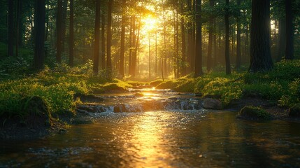 Fototapeta premium Sunlit forest stream