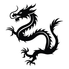 A Fierce Black Tribal Style Chinese Dragon Design Illustration