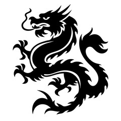 Powerful Black Dragon Silhouette Illustration Fierce Mythological Creature Asian Art Design