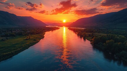 Majestic sunset over a river valley