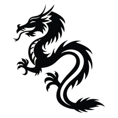 Majestic Black Tribal Dragon Design Graphic Illustration Art