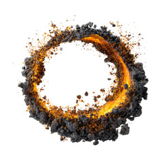 Circular fiery explosion ring with smoke trail