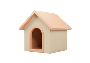 コーラル ルーフとアーチ型の入り口があるベージュの犬小屋の 3D レンダリング イラストレーション 透明な背景に隔離されたミニマルで幾何学的なデザイン