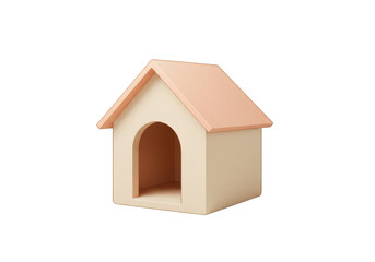 ベージュとピンクの犬小屋 漫画スタイル 3D レンダリングと透明な背景にかわいいデザイン 家畜小屋 小さくてシンプルな外観