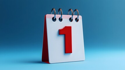 3D Calendar with 1 date number. Minimal creative design. September 1st on the page. Back to school. First Birthday. Day of month. Cartoon icon isolated on blue background. 3D Rendering