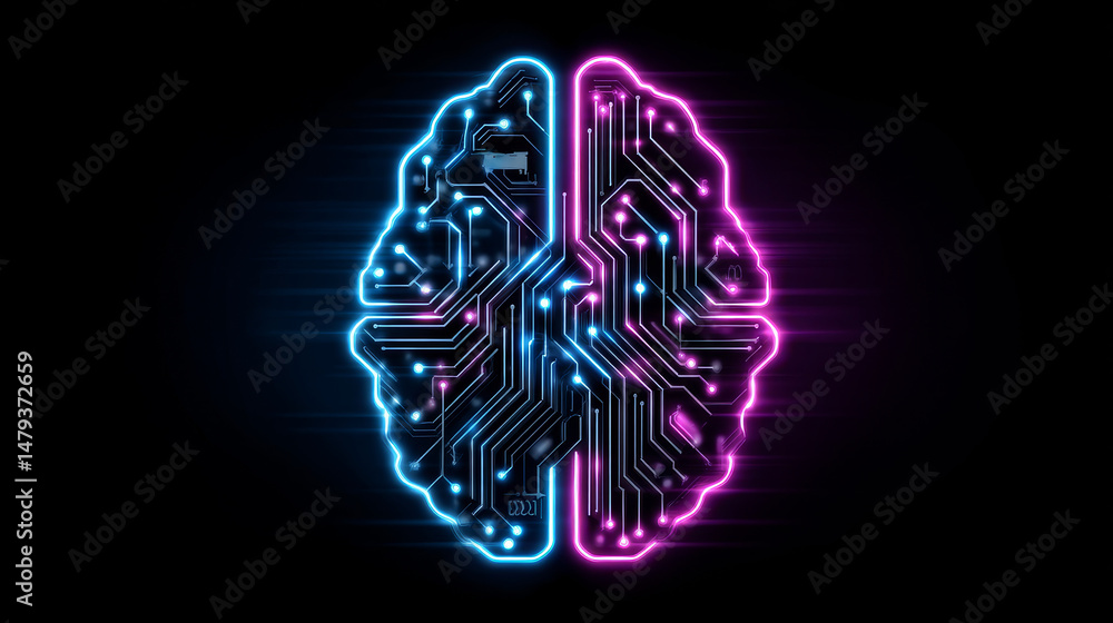 Poster ai logo or icon. abstract technology conceptual background with ai neon letters. ai text consist at 