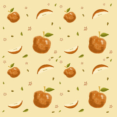 Drawn Apple Fruit Nature Seamless Pattern 