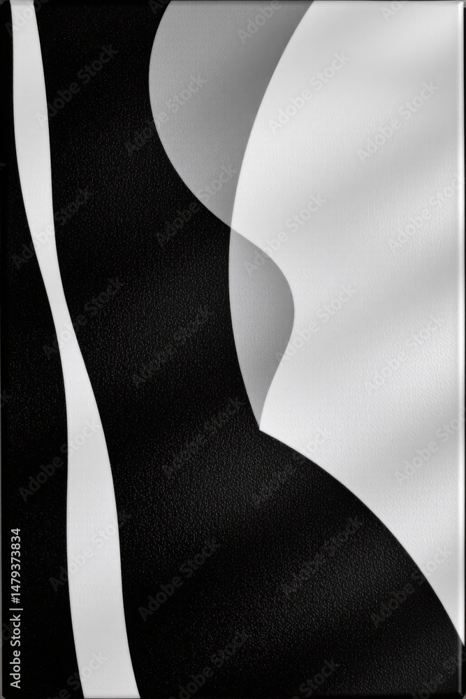 Poster abstract monochrome image displaying curved shapes with interplay of black, white, and gray tones cr