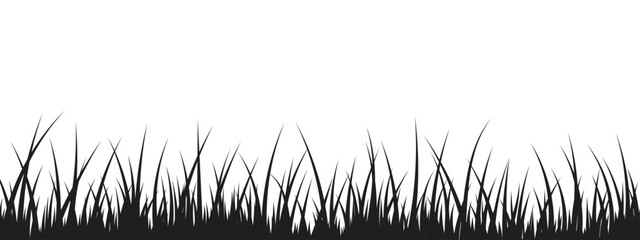 Black grass silhouette - seamless border. Vector illustration isolated on white background