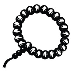 Black and White Illustration of a Beaded Bracelet or Mala