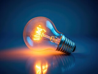 Glowing Light Bulb Idea with Innovation, and Creative Spark on Blue.