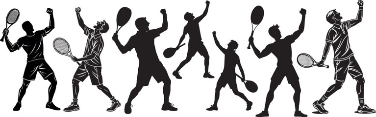 Silhouette of Tennis Players in Action – Dynamic Sports Illustration Set or collection