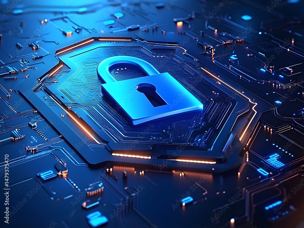Aufkleber padlock shield digital background with blue glowing circuitry. ideal for cybersecurity concepts, tec