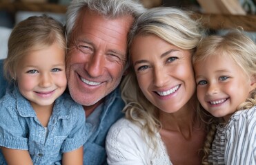 Fototapeta premium Happy senior couple with their children laughing at home