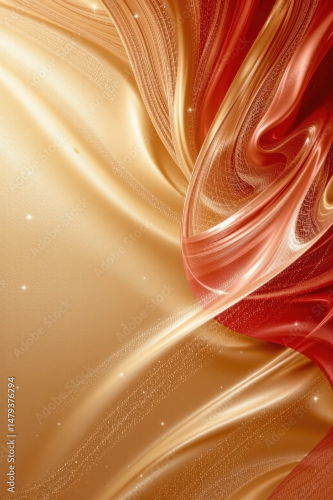 Poster an elegant abstract background showcases swirling patterns of golden and reddish hues with subtle sh