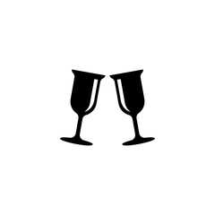 Black silhouette of two champagne flutes clinking for celebration-related designs