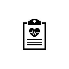 Black silhouette of a clipboard with heart rate symbol for medical and health concepts