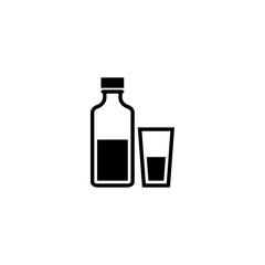 Black silhouette of a bottle and glass for drink and beverage concepts