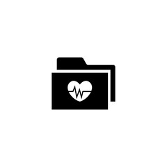 Black silhouette of a folder with heart rate symbol for healthcare data management concepts