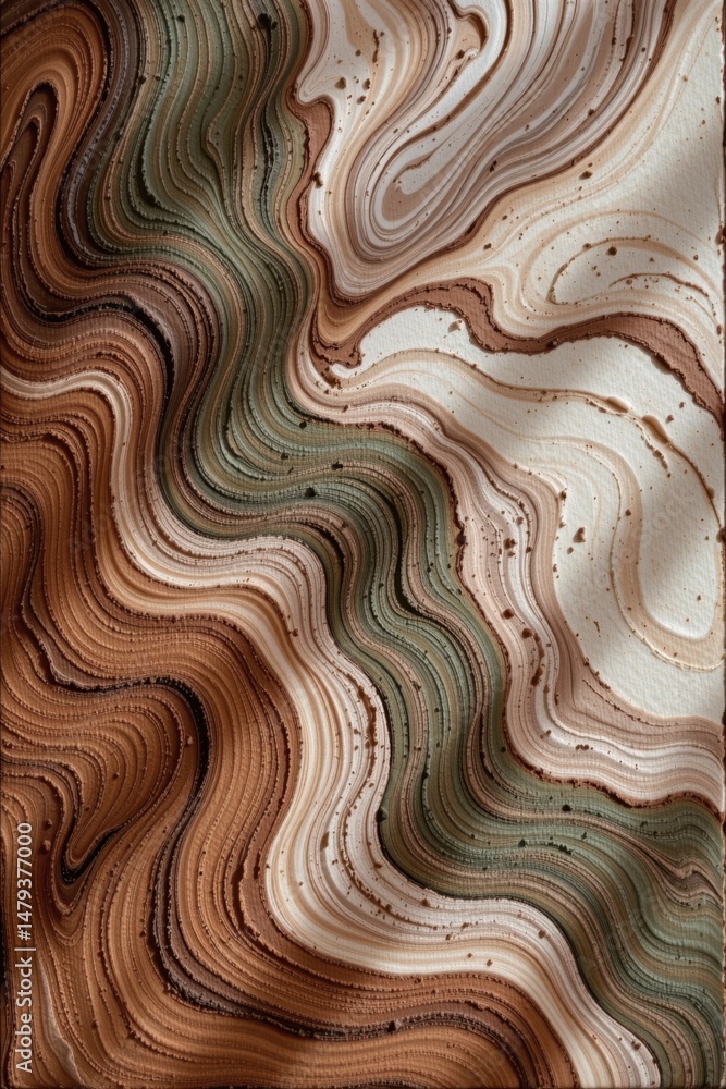Aufkleber an abstract background showcases swirling textured waves of brown beige and green creating an organi