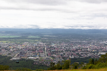 Aerial view of the city of Yuzhno-Sakhalinsk. Sakhalin, Russia