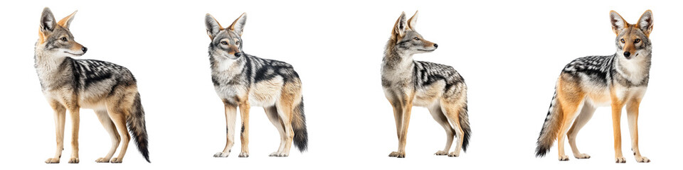 Fototapeta premium Elegant poses of a coyote, showcasing a graceful stance with soft fur and striking coloration, ideal for wildlife photography, nature studies, or educational content.