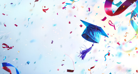 Academic graduation cap and tassels thrown into air representing student achievement and celebration moment