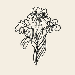 Elegant Black Line Art Floral Bouquet Illustration for Design Projects