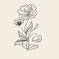 Elegant Black Line Art Floral Design Botanical Illustration for Wedding Invitations