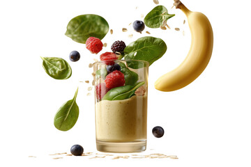 Creamy Green Smoothie With Berries And Banana On transparent background