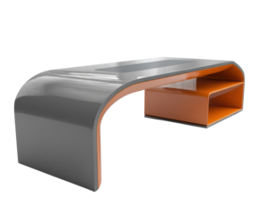 Modern curved desk furniture for stylish office environments, cut out - stock png.