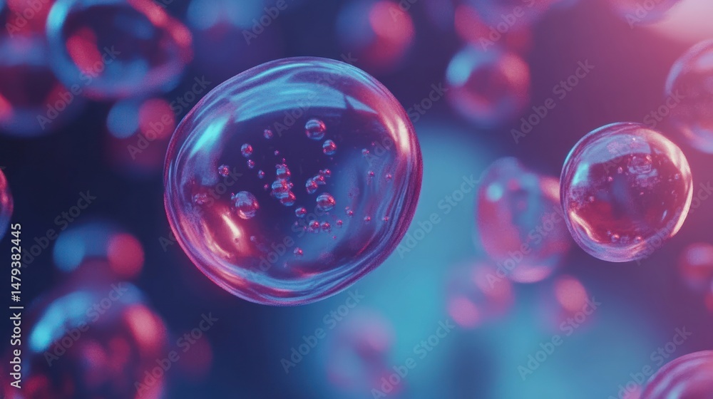 Poster ethereal bubbles: a mesmerizing display of luminous bubbles, suspended in an abstract, dark space. t