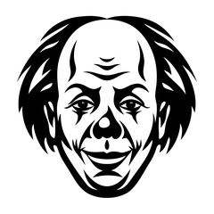 A Black and White Illustration of a Smiling Clown Face with Detailed Features