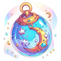 Magical celestial orb charm, stars, moon, and sparkles