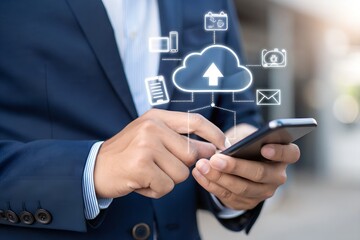 Cloud based file storage and secure data backup solution with encrypted privacy protection, real time synchronization and mobile access for file management. business continuity and digital security