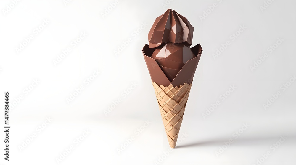 Poster geometric chocolate ice cream cone on plain background.
