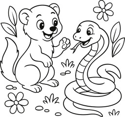 Obraz premium Cute cartoon squirrel and snake, friendly forest pals