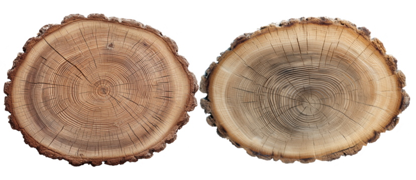 Detailed Close Up Of A Circular Wood Cross Section With Brown And Beige Texture On transparent background