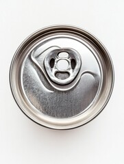 Top-Down Macro Shot of an Unopened Aluminum Can with Pull Tab on White Background in Studio Lighting