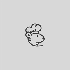 Chef mouse logo in simple and minimalist line art style.