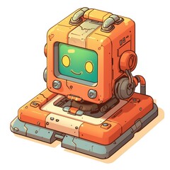 Fototapeta premium Cute, stylized robot with a monitor face. Retro, techy design
