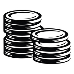 Black and white graphic illustration of two stacks of golden coins